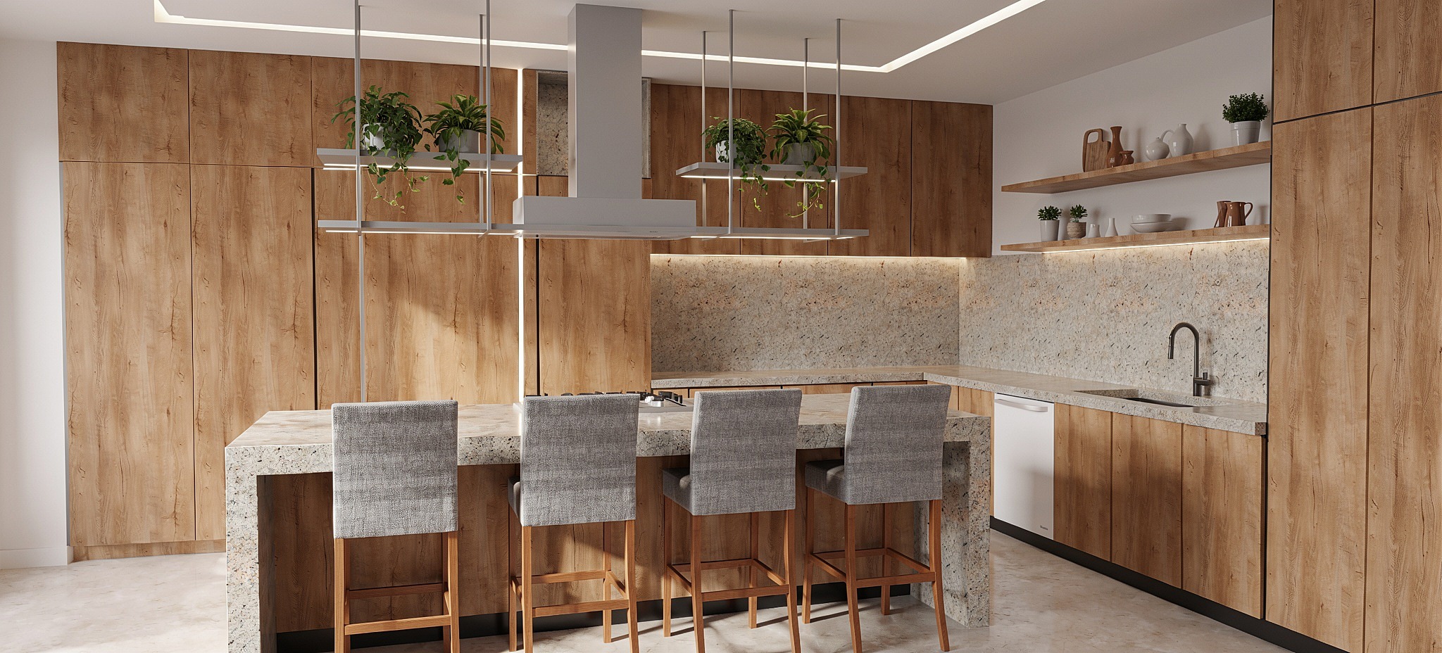 Cocina de Casa AC con isla central