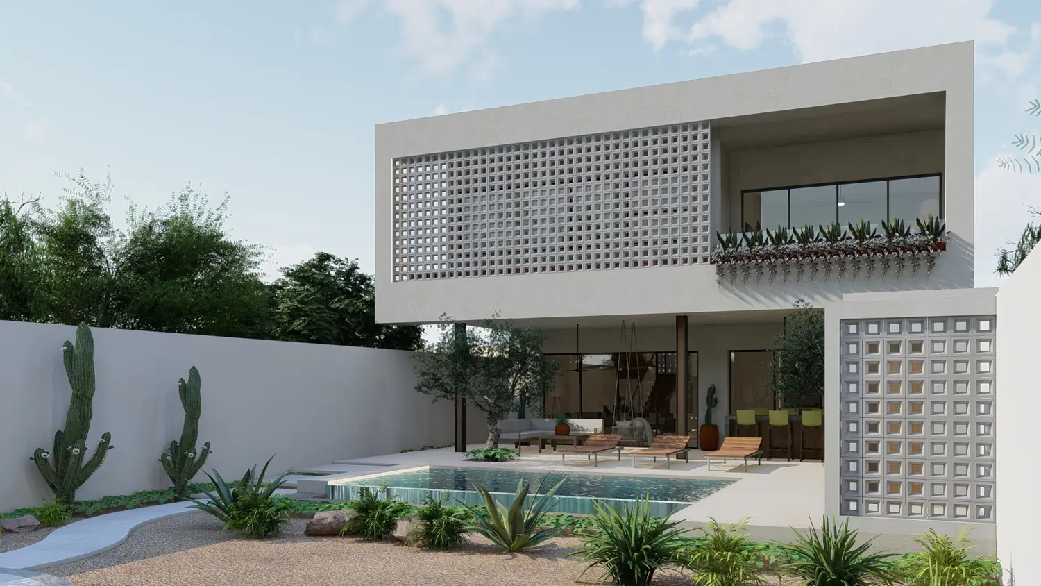 Casa JV, patio, terraza y alberca