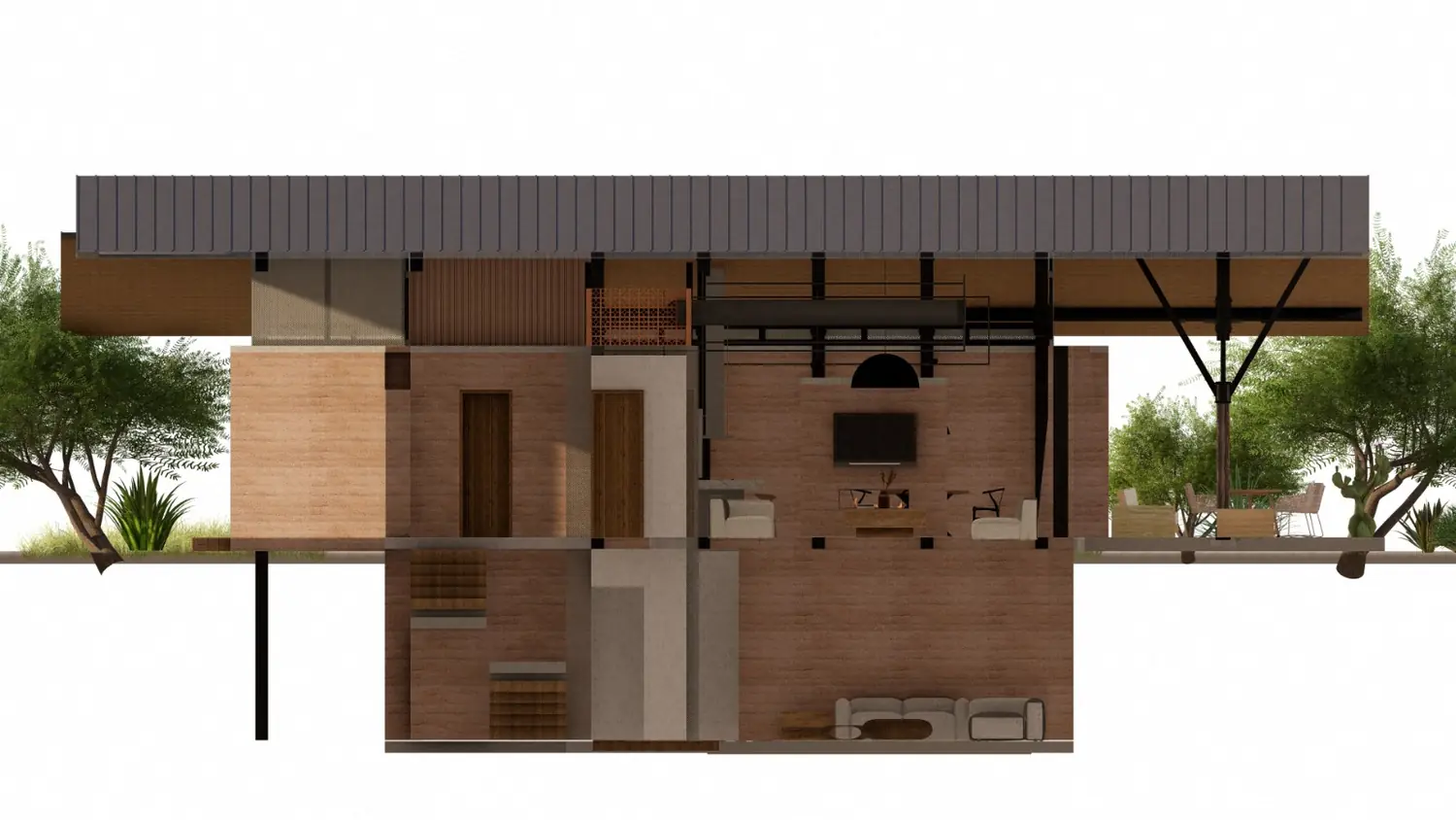 Corte longitudinal general del proyecto T&A