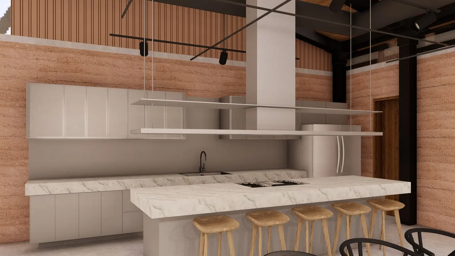 Cocina del proyecto T&A y su materialidad interior