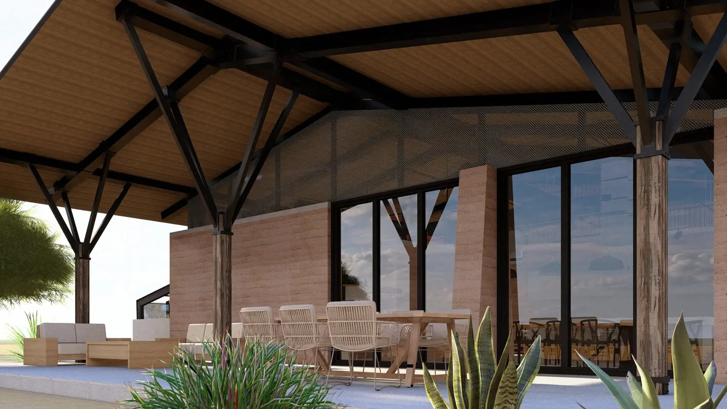 Proyecto T&A, terraza con sombra y estructura